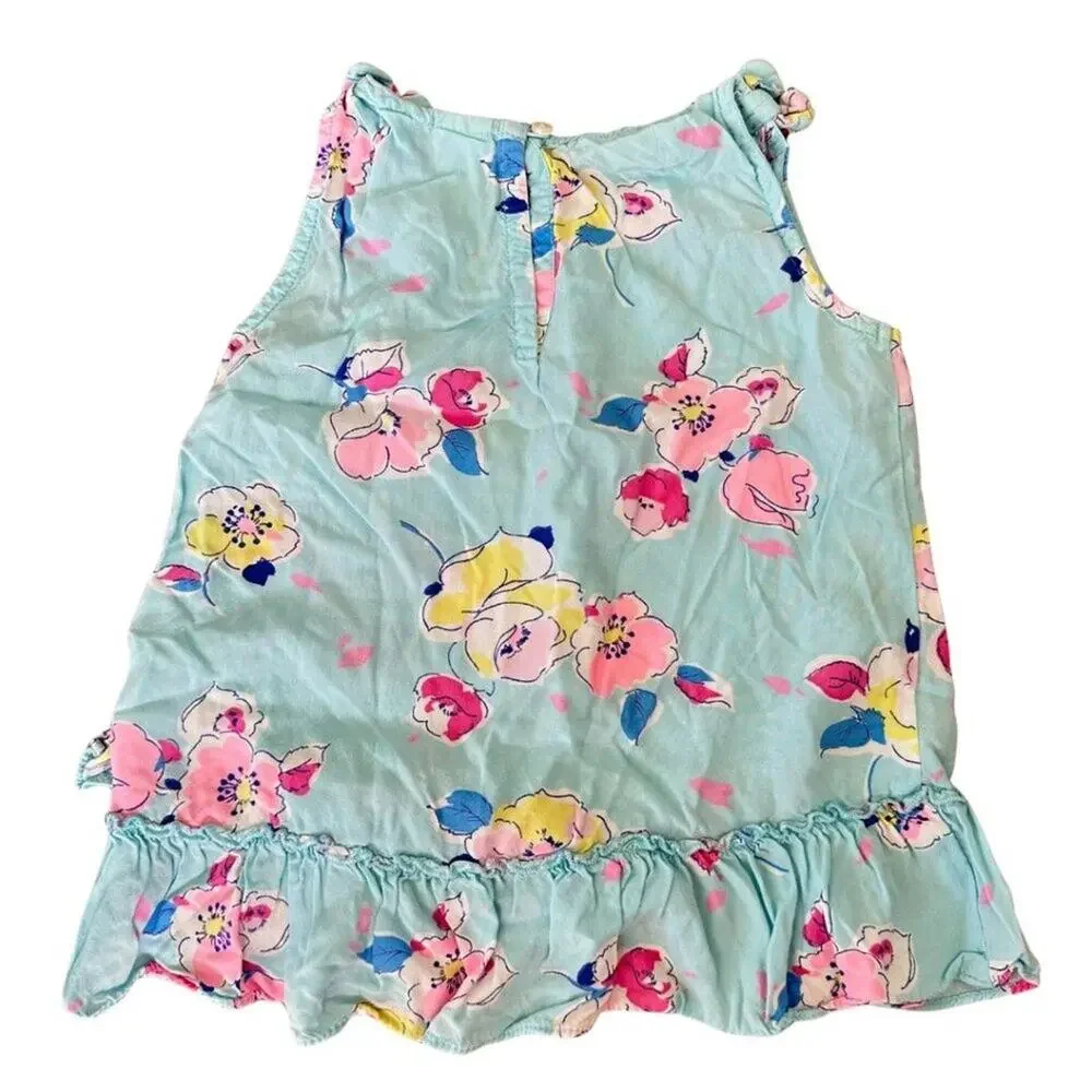 OshKosh Sleeveless Ruffle Blouse Turquoise with Pink Flowers 4T